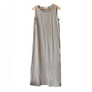 Eileen Fisher Tan White Gingham Plaid Maxi Summer Dress Sz M